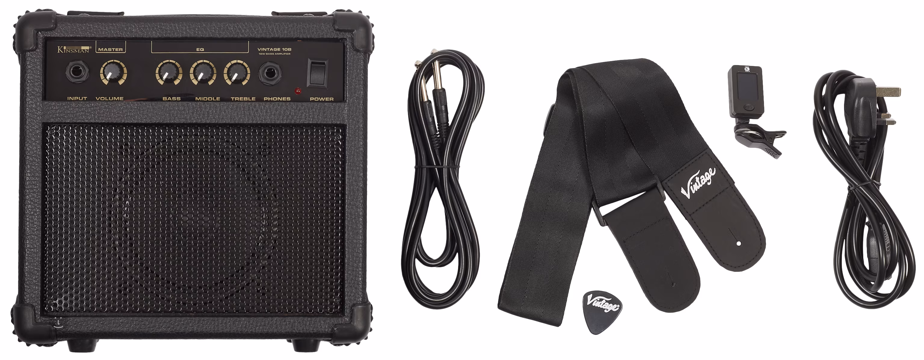 VINTAGE V49 COASTER BASS GUITAR PACK WHITE Bass Guitar Complete Set Kytary.ie