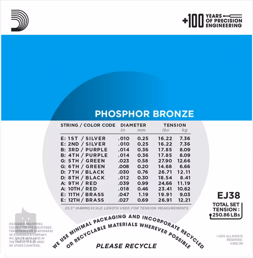 D'Addario EJ38 - Struny do gitary dwunastostrunowej