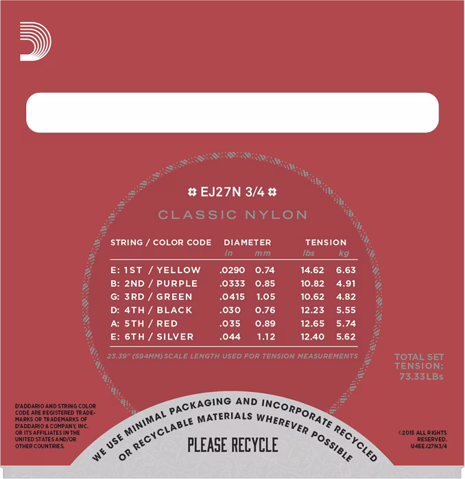D'Addario EJ27N 3/4 - Struny nylonowe do gitary klasycznej