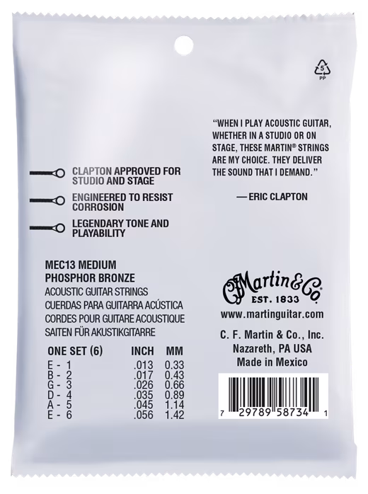 Martin Eric Clapton 92/8 Phosphor Bronze Medium - Metalowe struny do gitary akustycznej