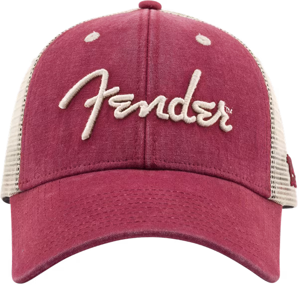 Fender Spaghetti Logo Washed Trucker Hat Maroon - Bejsbolówka