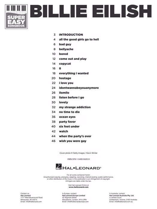 MS Billie Eilish - Super Easy Songbook - Nuty na fortepian