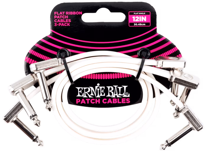 Ernie Ball 12" Flat Ribbon Patch Cable White 3 Pack - Kabel połączeniowy