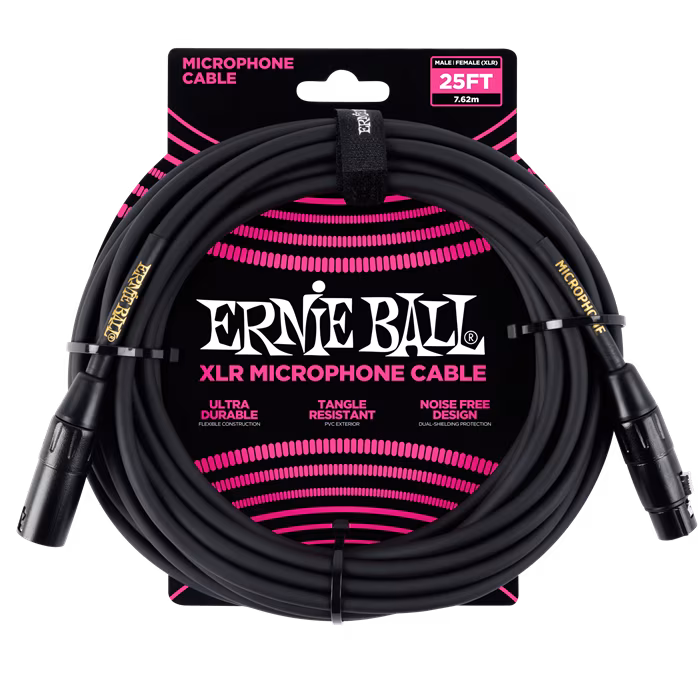 Ernie Ball 25' XLR Cable Black - Kabel mikrofonowy