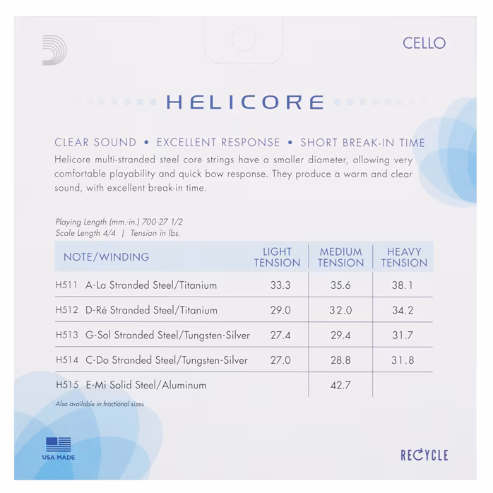 D'Addario Helicore vcl 4/4 M - Struny do wiolonczeli