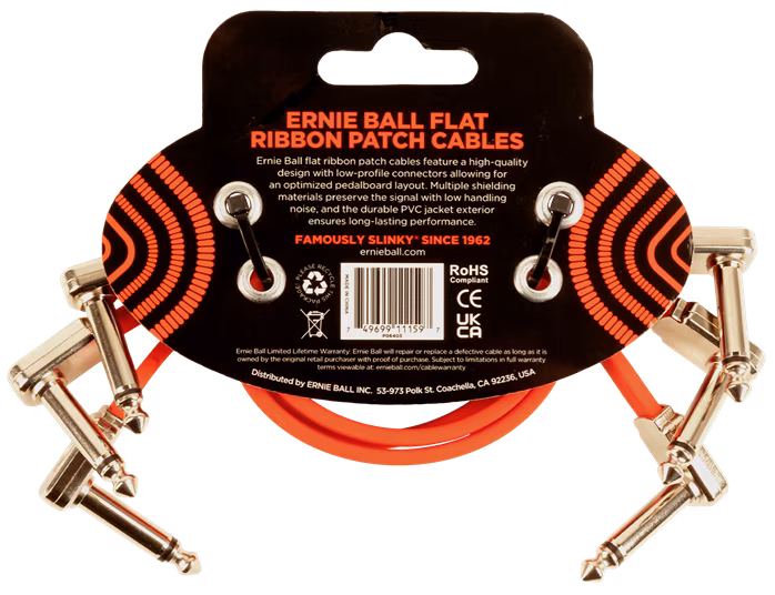 Ernie Ball 12" Flat Ribbon Patch Cable Red 3-Pack - Kabel połączeniowy