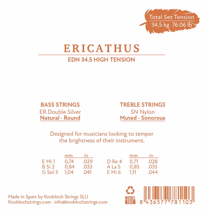 Knobloch ERITHACUS Double Silver SN Nylon High Tension 34.5 - Struny nylonowe do gitary klasycznej