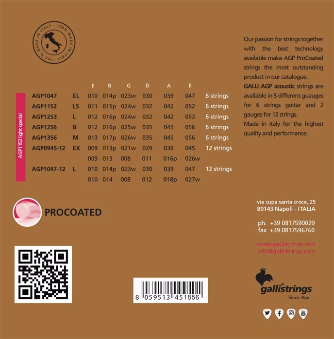 Galli AGP1152 PROcoated Phosphor Bronze Light Special - Metalowe struny do gitary akustycznej