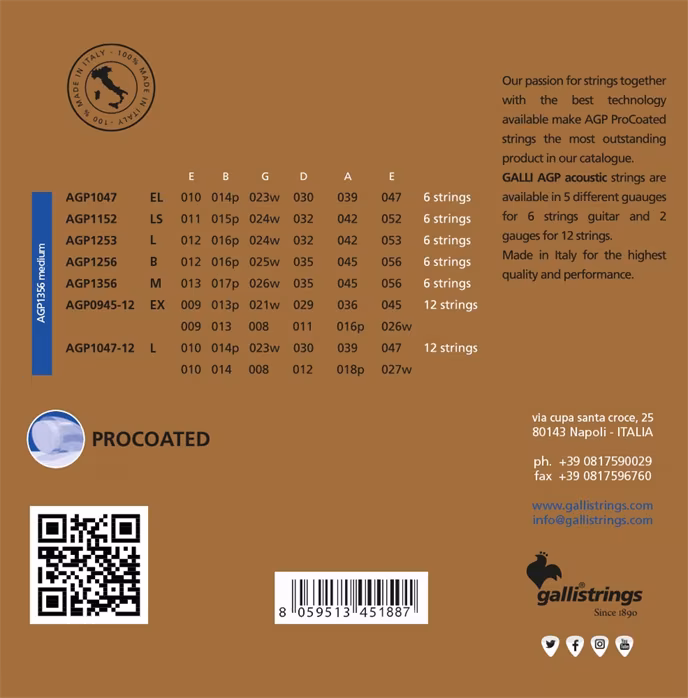 Galli AGP1356 PROcoated Phosphor Bronze Medium - Metalowe struny do gitary akustycznej