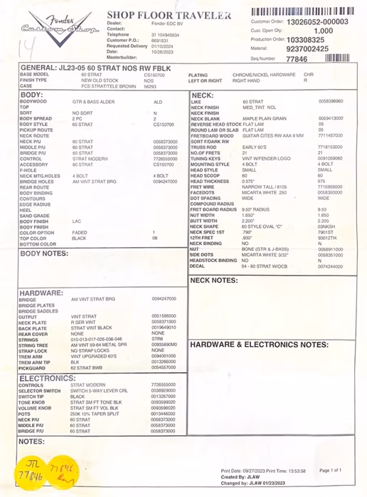 Fender Custom Shop 60 Stratocaster NOS Faded Black RW - Gitara elektryczna