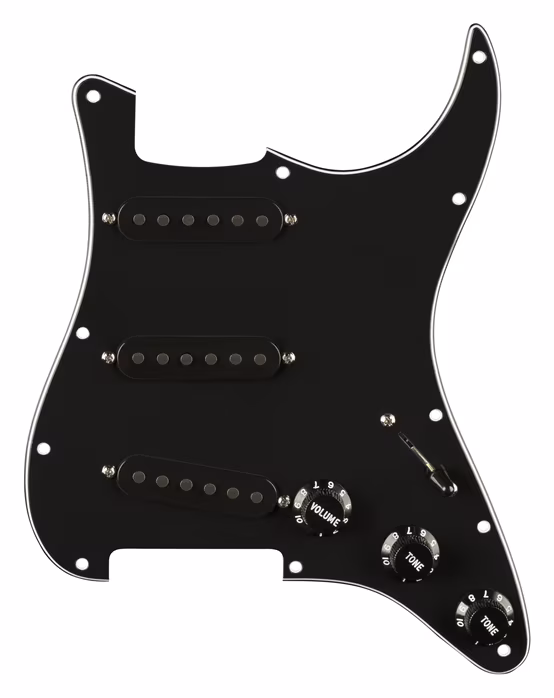 Fender Pre-Wired Strat Pickguard, Pure Vintage '65 w/RWRP Middle, Black 11 Hole PG - Zestaw przetworników do gitary elektrycznej