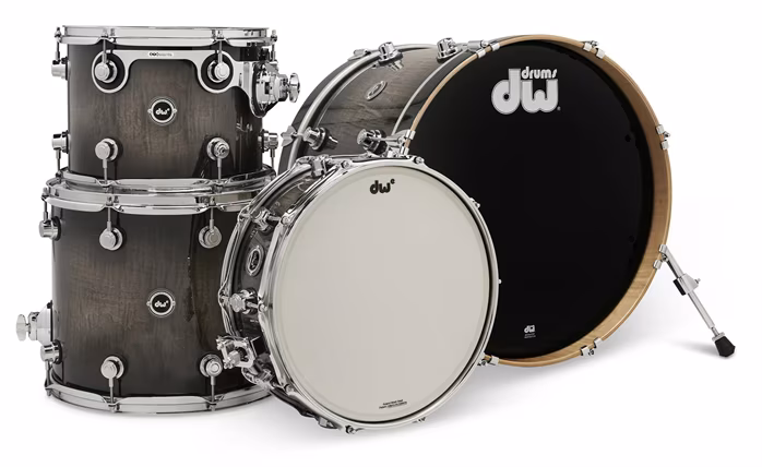 DWe 4-Piece Candy Black Burst Over Curly Maple Exotic Shell Kit - Elektroakustyczny zestaw perkusyjny