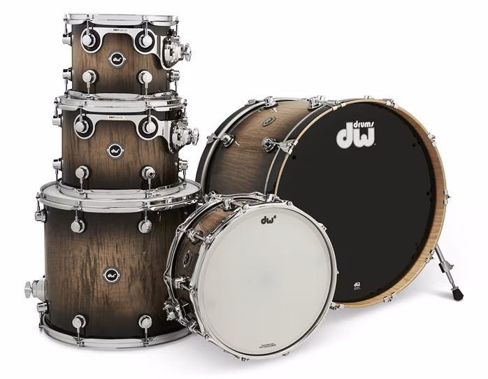DWe 5-Piece Candy Black Burst Over Curly Maple Exotic Shell Kit - Elektroakustyczny zestaw perkusyjny