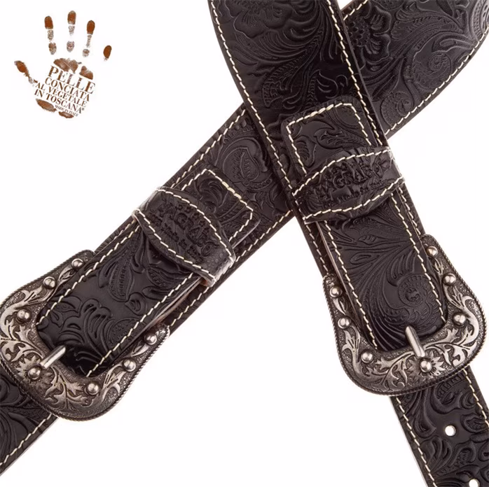 Magrabò Twin Buckle TS Embossed Flores Black 7 cm - Pas gitarowy