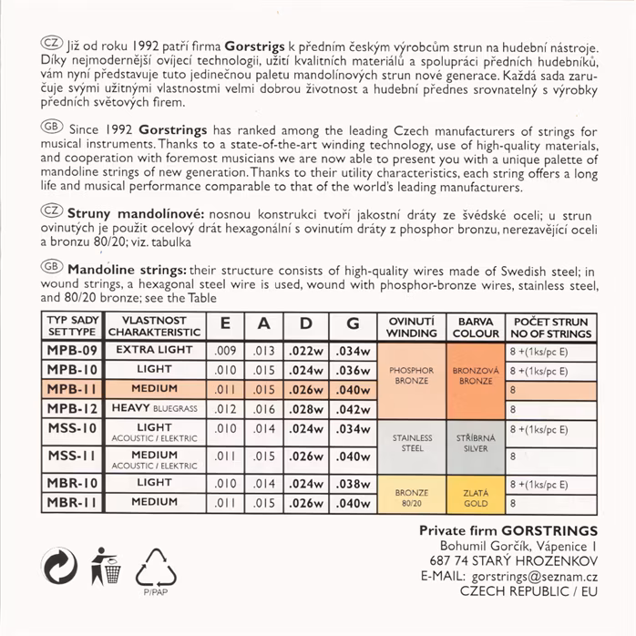 Gorstrings Mandolin MPB11 1140w - Struny do mandoliny
