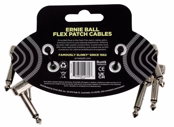 Ernie Ball Flex Patch Cable 3in - Glow in Dark - 3 Pack - Kabel połączeniowy