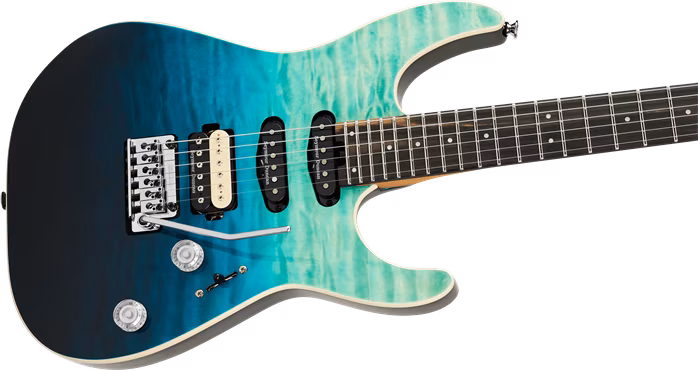 Charvel Pro-Mod Plus Dinky DK24 HSS 2PT EB QM EBY Blue Curaçao - Gitara elektryczna