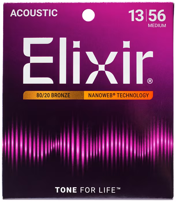 Elixir Nanoweb 80/20 Bronze Medium - Metalowe struny do gitary akustycznej