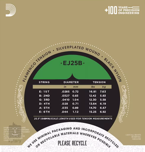 D'Addario EJ25B - Corzi din nailon pentru chitară clasică