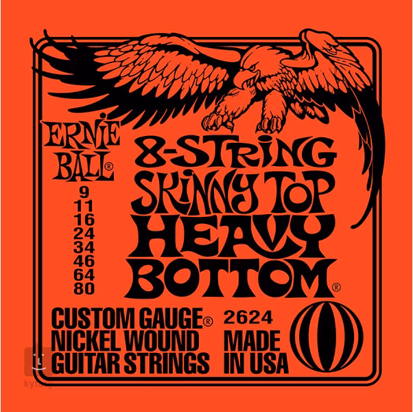 Ernie Ball 2624 Nickel Wound 8-String Skinny Top Heavy Bottom - Corzi pentru chitară electrică cu 8 corzi