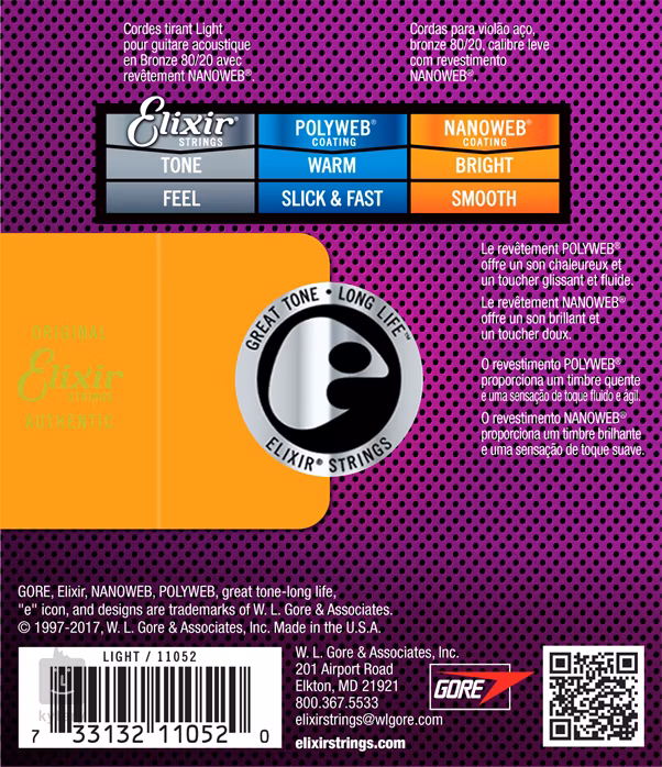 Elixir Nanoweb 80/20 Bronze Light (neambalat) - Corzi de metal pentru chitară acustică