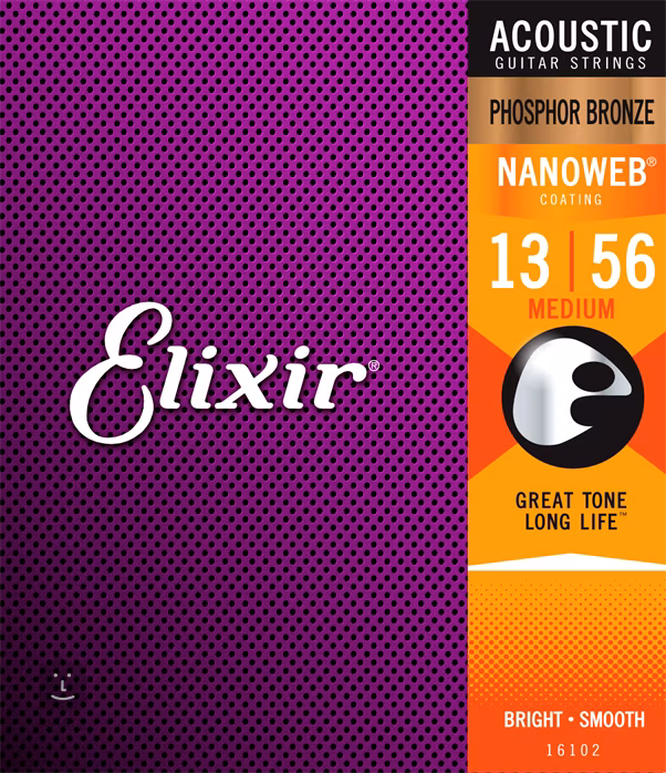 Elixir Nanoweb Phosphor Bronze Medium - Corzi de metal pentru chitară acustică