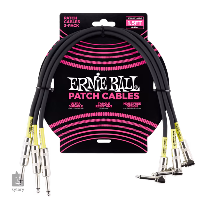Ernie Ball 1.5' Patch Cable Straight/Angle Black - 3 Pack - Cablu de conexiune