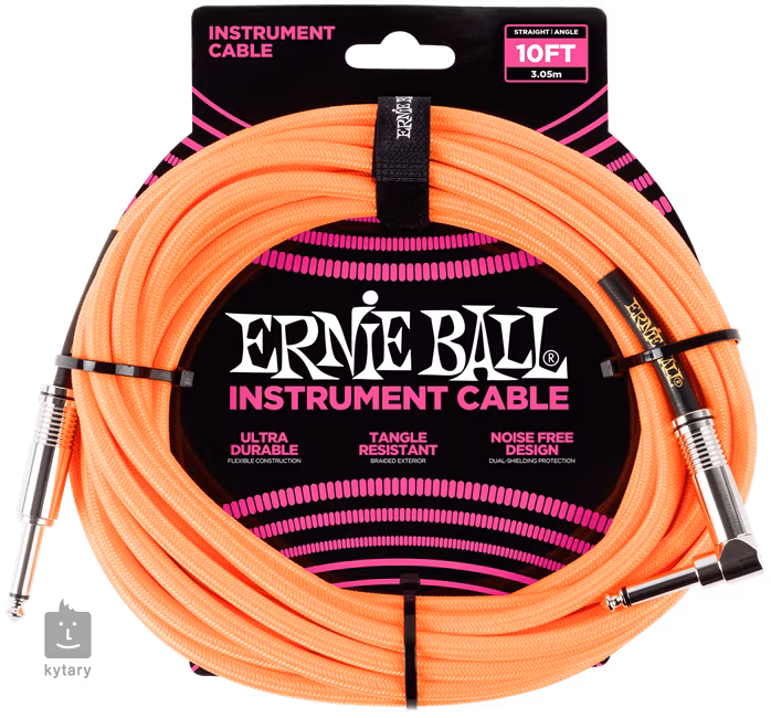 Ernie Ball 10' Braided Cable Neon Orange - Cablu pentru instrument