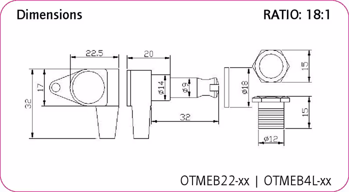 Ortega OTMEB22-GB - Mecanică chitară bas