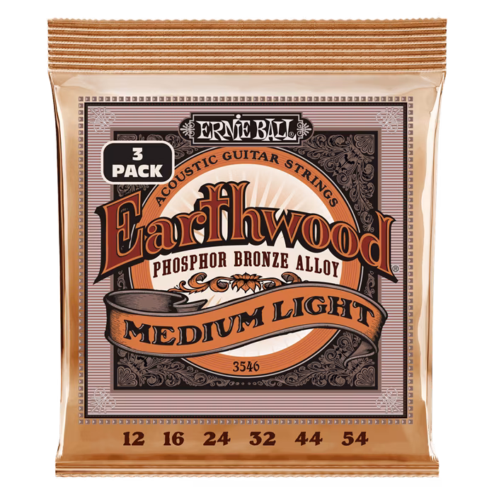 Ernie Ball 3546 Earthwood Phosphor Bronze Medium-Light 3 Pack - Corzi de metal pentru chitară acustică