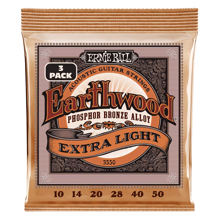 Ernie Ball 3550 Earthwood Phosphor Bronze Extra Light 3 Pack - Corzi de metal pentru chitară acustică