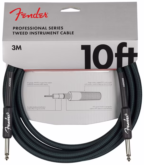 Fender Professional Series 10' Instrument Cable Sherwood Green - Cablu pentru instrument