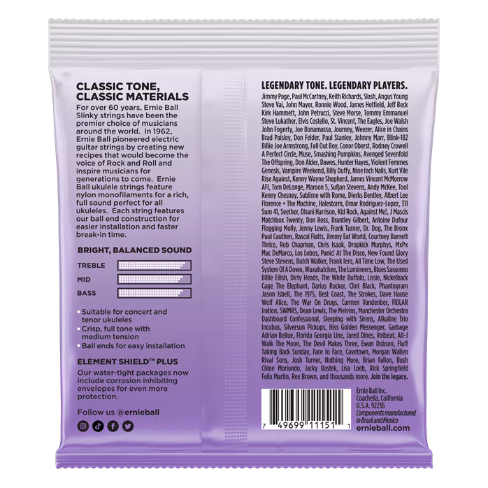 Ernie Ball Concert & Tenor Ukulele Strings Wound G Black - Coarde pentru ukulele concert/tenor