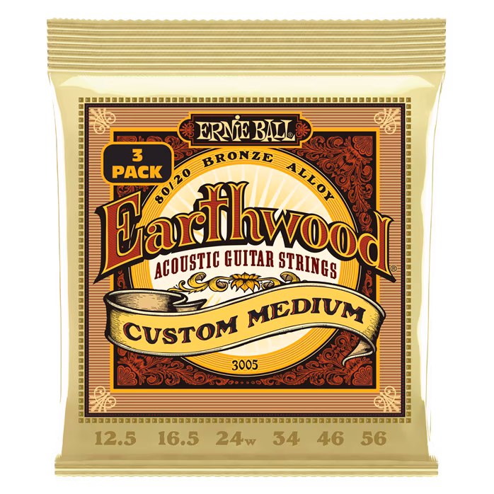 Ernie Ball 3005 Earthwood Custom Medium 80/20 Bronze 3-Pack - Corzi de metal pentru chitară acustică