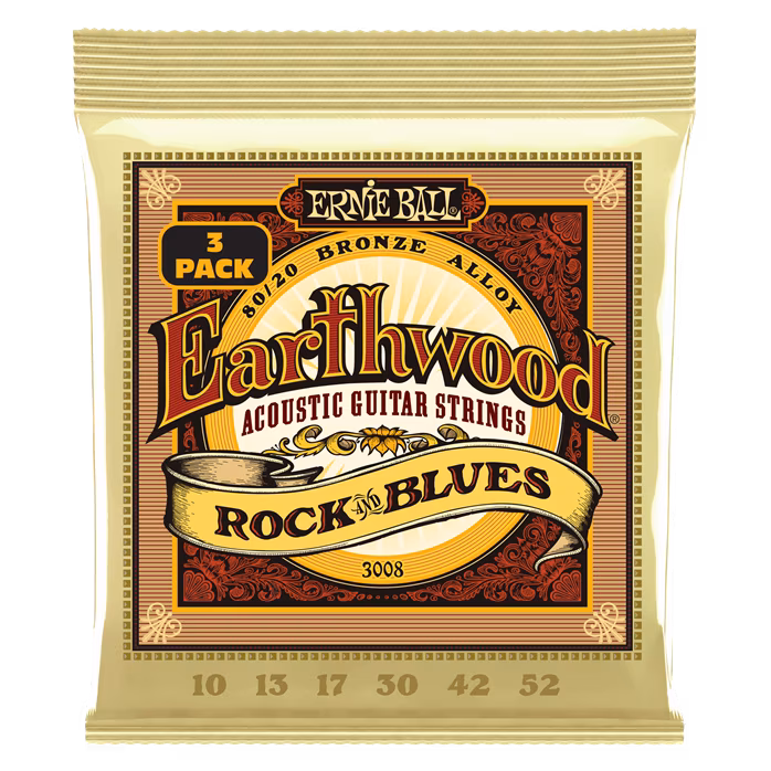 Ernie Ball 3008 Earthwood Rock & Blues 80/20 Bronze 3-Pack - Corzi de metal pentru chitară acustică