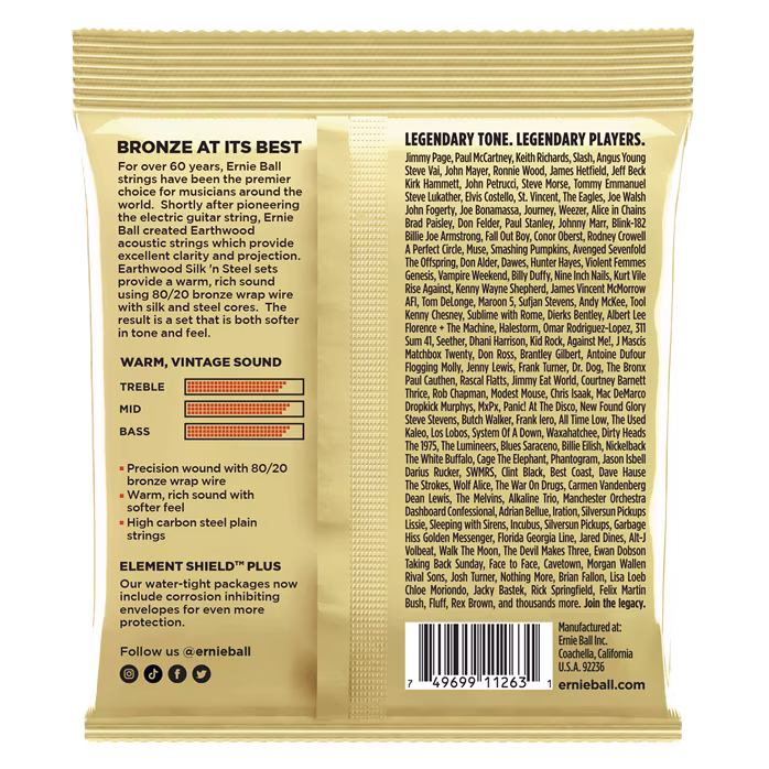 Ernie Ball 3047 Earthwood Silk & Steel Extra Soft 80/20 Bronze 3-Pack - Corzi de metal pentru chitară acustică