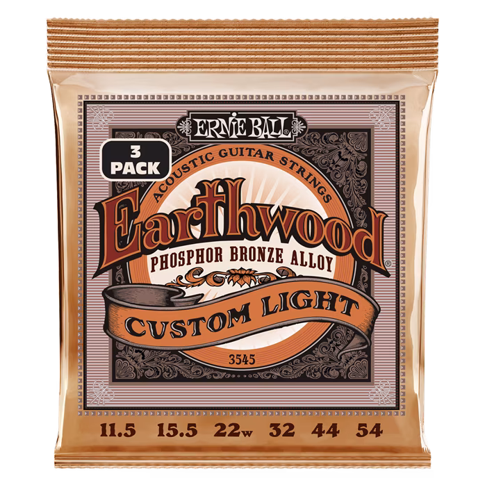 Ernie Ball 3545 Earthwood Custom Light Phosphor Bronze 3-Pack - Corzi de metal pentru chitară acustică