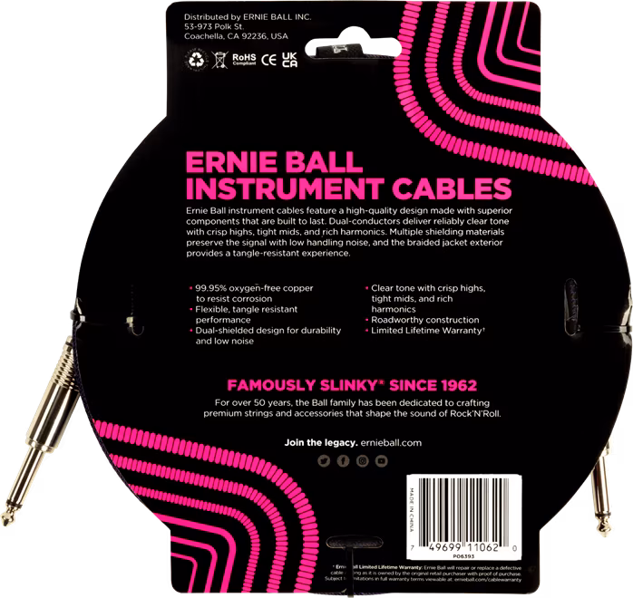 Ernie Ball Braided Instrument Cable 10' Purple Black - Cablu pentru instrument