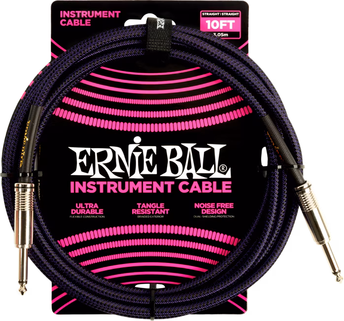 Ernie Ball Braided Instrument Cable 10' Purple Black - Cablu pentru instrument