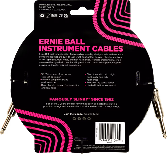 Ernie Ball Braided Instrument Cable 18' Purple Black - Cablu pentru instrument