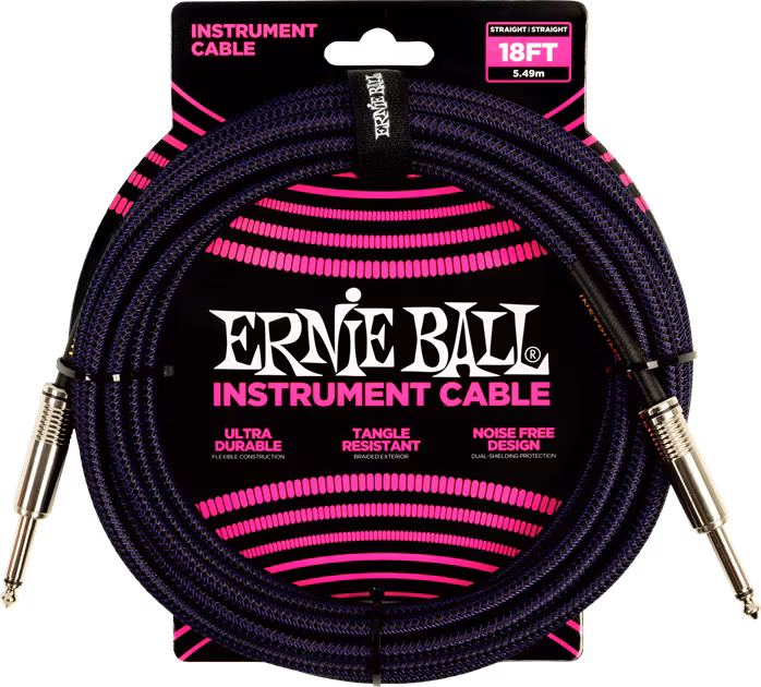 Ernie Ball Braided Instrument Cable 18' Purple Black - Cablu pentru instrument