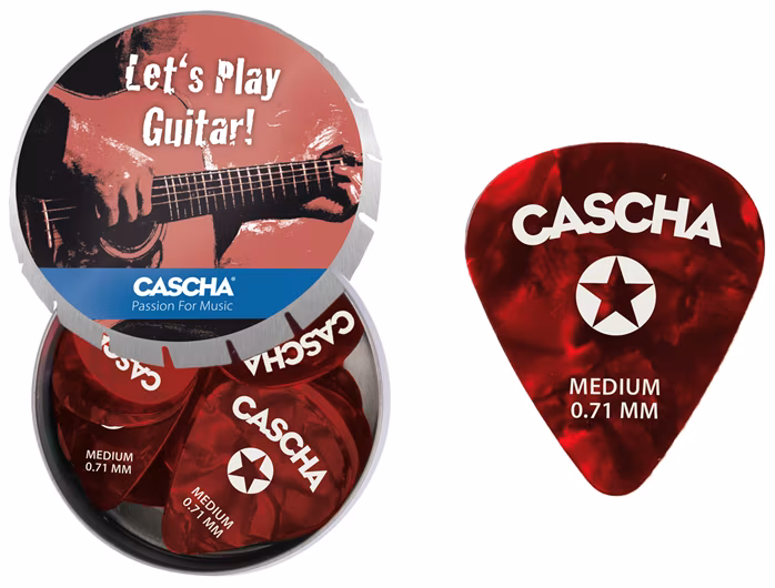 Cascha Guitar Pick Set Box Medium (24 medium guitar picks + metal box) - Pene