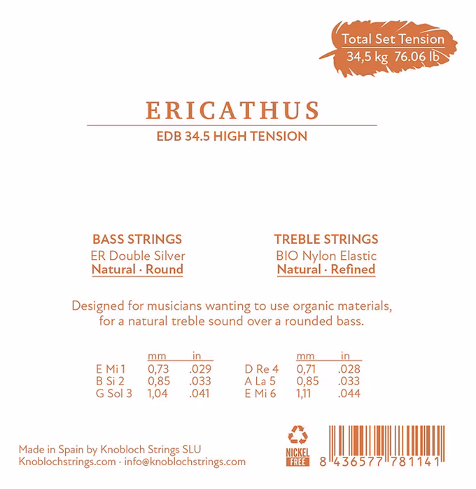 Knobloch ERITHACUS Double Silver BI Nylon High Tension 34.5 - Corzi din nailon pentru chitară clasică