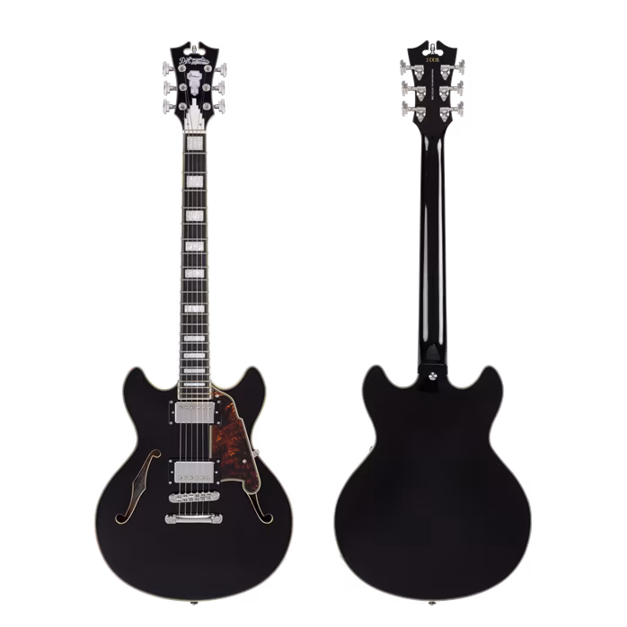 D'Angelico Premier Mini DC Double Cutaway Stop-Bar Tailpie CE Black Flake - Chitară semi-acustică