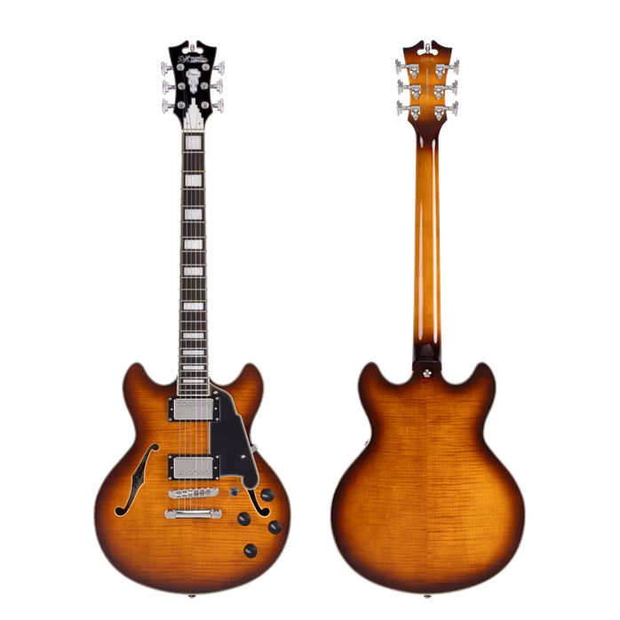 D'Angelico Premier Mini DC Double Cutaway Stop-Bar Tailpie CE Dark ICEd Tea Burst - Chitară semi-acustică