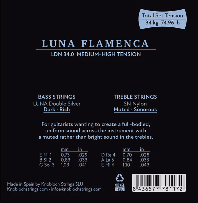 Knobloch LUNA FLAMENCA Double Silver SN Nylon Medium-High Tension 34.0 - Corzi din nailon pentru chitară clasică