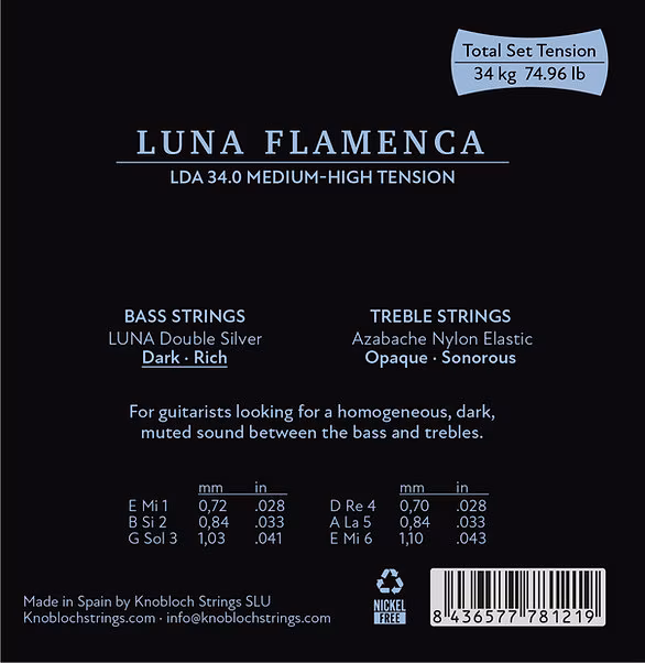 Knobloch LUNA FLAMENCA Double Silver AZ Nylon Full-Set Medium-High Tension 34.0 - Corzi din nailon pentru chitară clasică