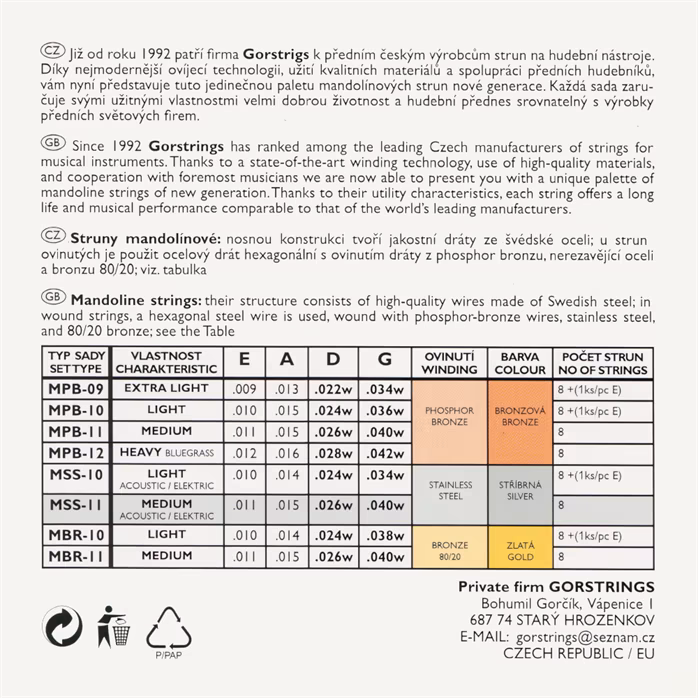 Gorstrings Mandolin MSS11 1140w - Corzi pentru mandolină