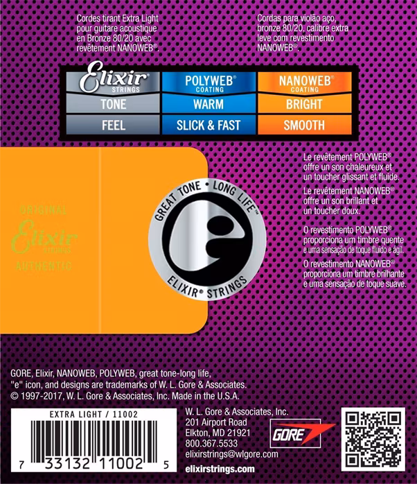 Elixir Nanoweb 80/20 Bronze Extra Light - Corzi de metal pentru chitară acustică