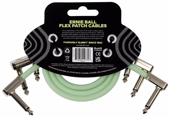 Ernie Ball Flex Patch Cable 12in - Glow in Dark - 3 Pack - Cablu de conexiune